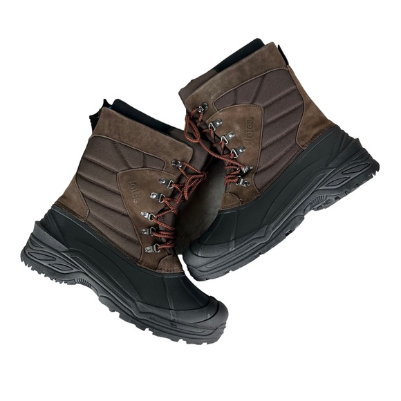 NEW Totes Briggs Men's Brown Suede Waterproof Snow Boots - Picture 6 of 9